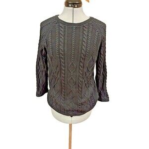 Charter Club Women's Large Black Cable Knit Sweater NWT‎ Classic Preppy